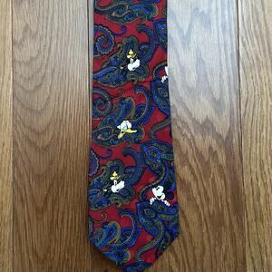 Walt‎ Disney World Mickey Goofy Donald 100% Silk Tie Mens Paisley Necktie VTG
